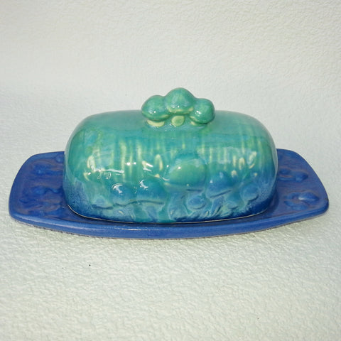 OOAK Mushroom Butter Dish - Green/Cobalt fade